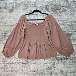 Madewell Top Womens Medium Blush Long Sleeve Square Neck Peasant Blouse Boho